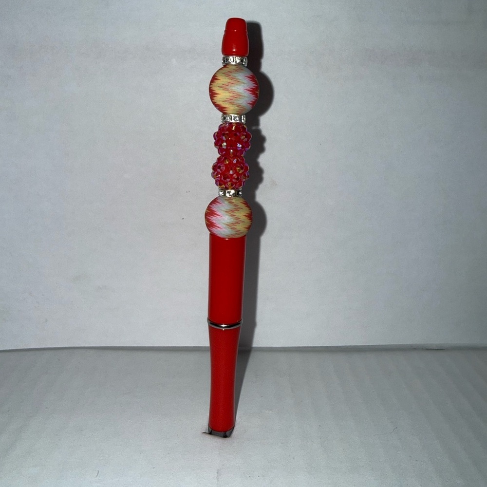 Handmade Beaded Pen- luscious red pen with resin and silicone beads